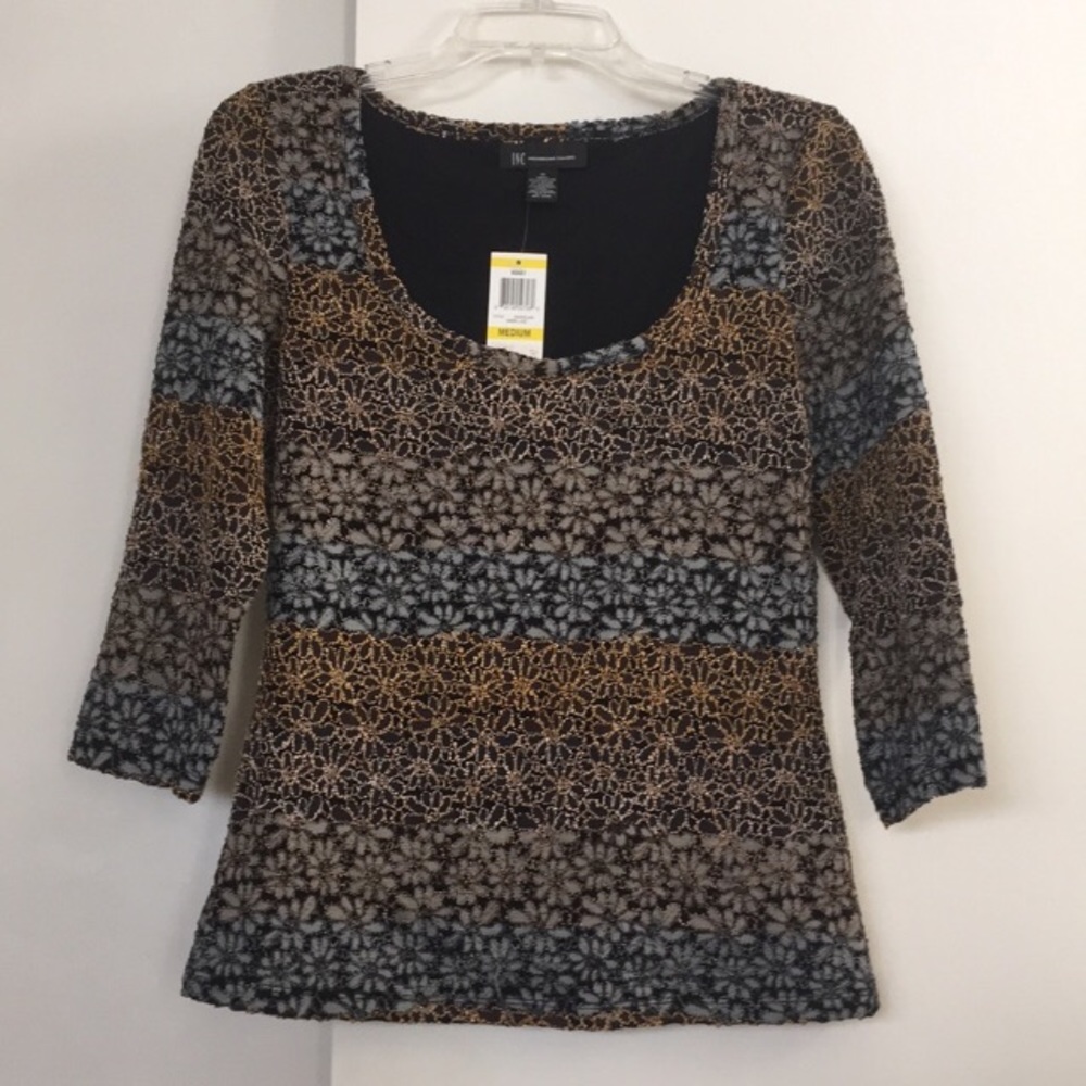 NWT! INC Flower Graphic Print 3/4 Sleeve Top